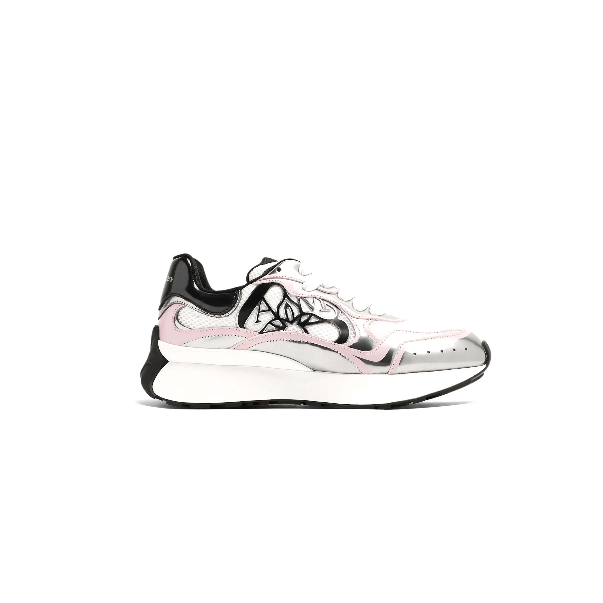 Ale*d*r m*q*en silver round toe lace up sneakers 757485w4wn79944
